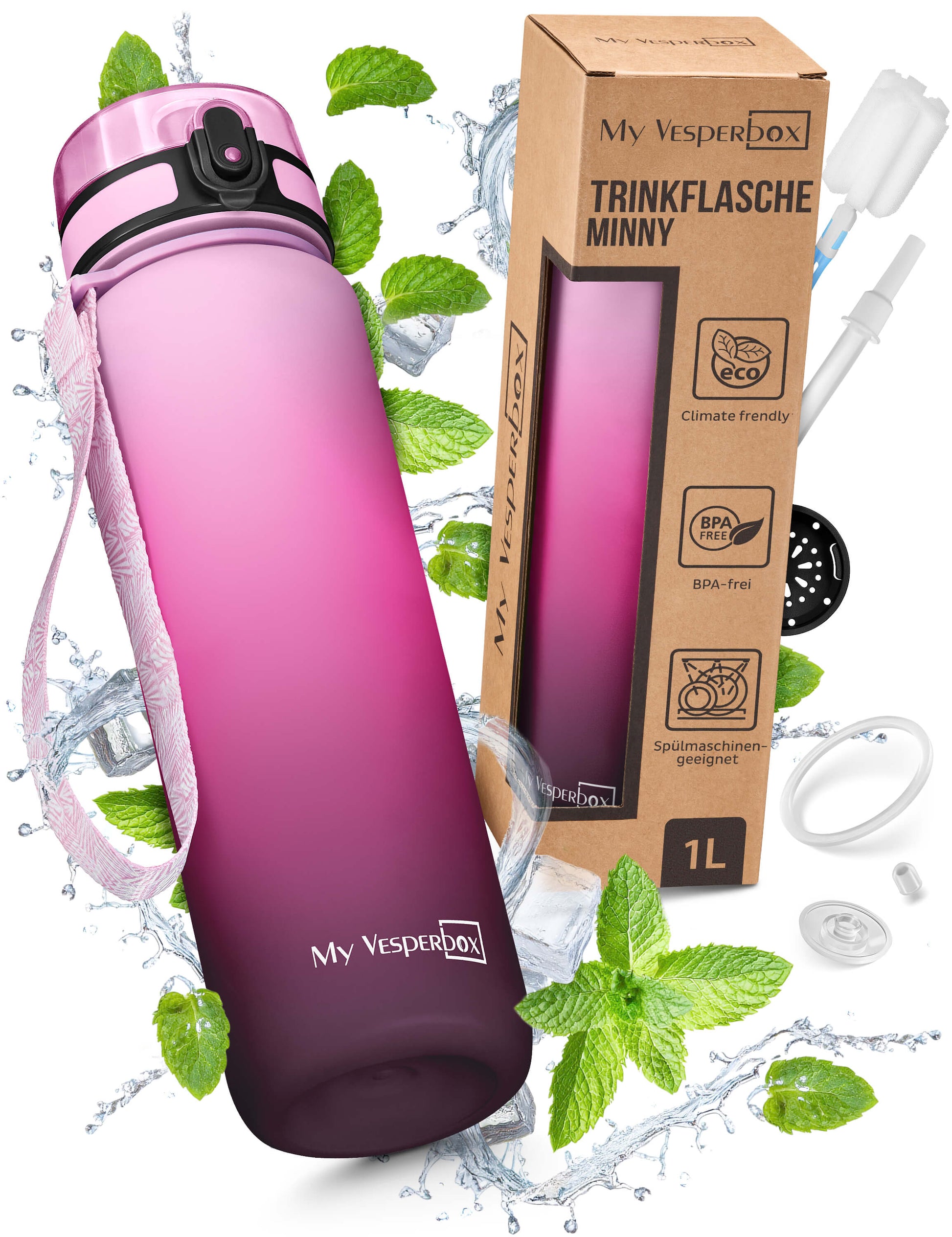 My Vesperbox - Drinkfles met reservedeksel, geschikt voor Minny en My Vesperbox - Drinkfles met reservedeksel, geschikt voor Minny en