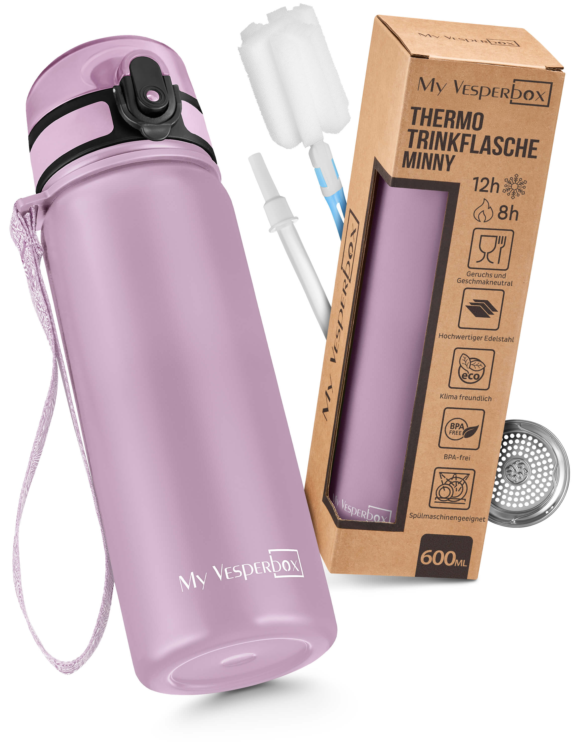 MyVesperbox Thermo Minny 600 ml - Edelstahl-Isolierflasche, BPA-frei, auslaufsicher