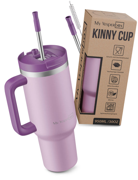 B-Ware My Vesperbox Kinny Cup - Thermobecher mit Strohhalm Berry 950 ml - Kaffeebecher To Go - Thermosflasche Edelstahl BPA & Melamin Frei
