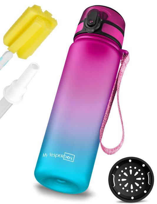 MyVesperbox Minny Trinkflasche 750 ml - auslaufsicher, BPA-frei, mit Strohhalm & Fruchtsieb