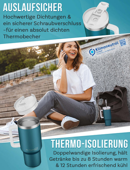 B-Ware My Vesperbox Kinny Cup - Thermobecher mit Strohhalm Petrol 500 ml - Kaffeebecher To Go - Thermosflasche Edelstahl BPA & Melamin Frei
