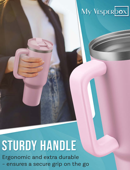 B-Ware My Vesperbox Kinny Cup - Thermobecher mit Strohhalm Rosa 1200ml - Kaffeebecher To Go - Thermosflasche Edelstahl BPA & Melamin Frei