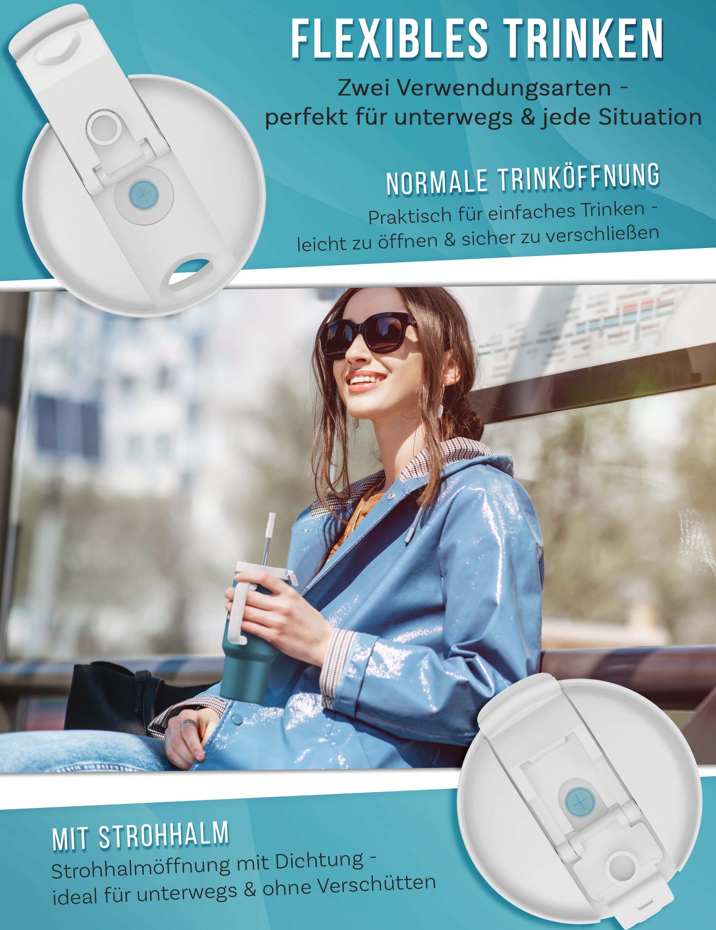 B-Ware My Vesperbox Kinny Cup - Thermobecher mit Strohhalm Petrol 500 ml - Kaffeebecher To Go - Thermosflasche Edelstahl BPA & Melamin Frei