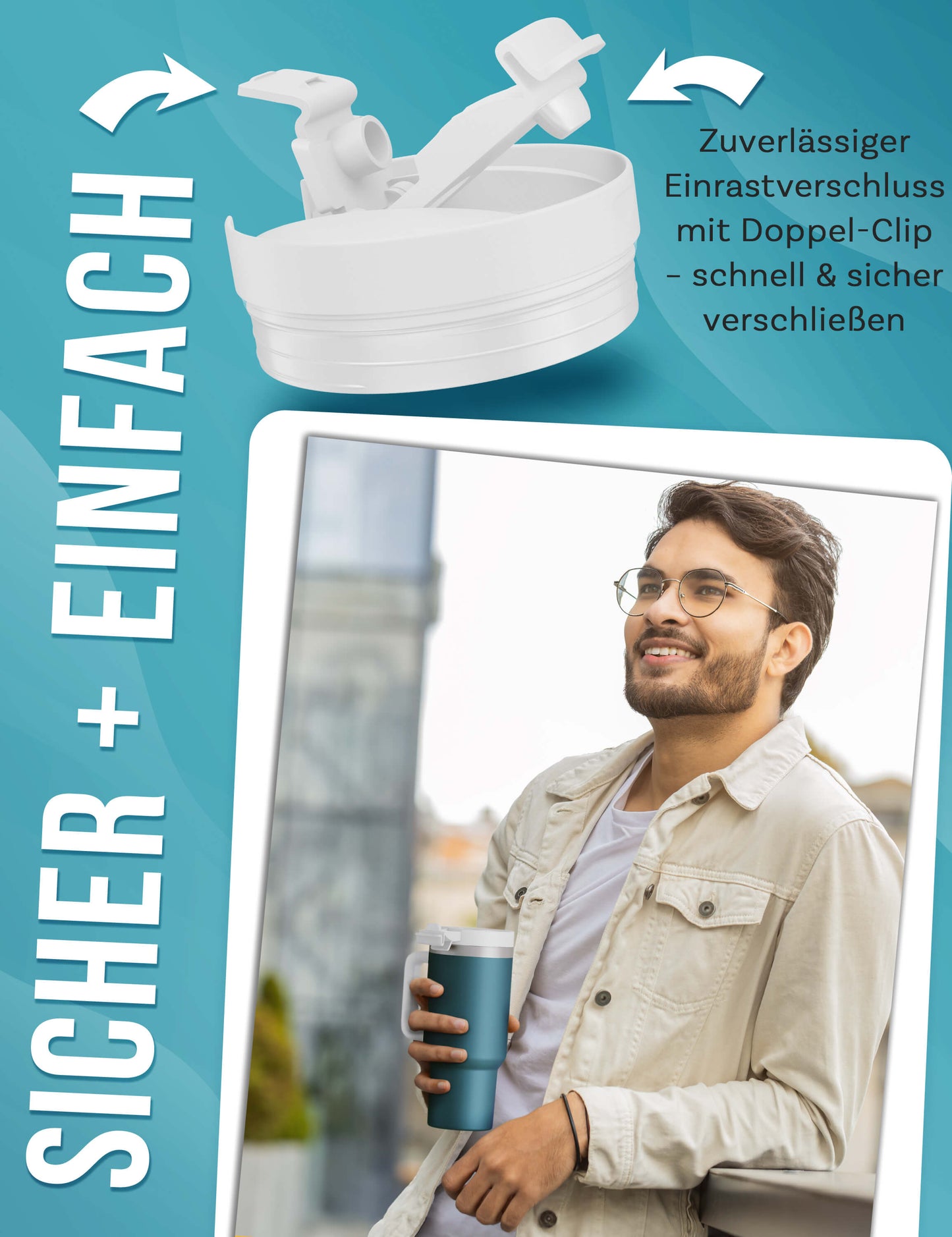 B-Ware My Vesperbox Kinny Cup - Thermobecher mit Strohhalm Petrol 500 ml - Kaffeebecher To Go - Thermosflasche Edelstahl BPA & Melamin Frei