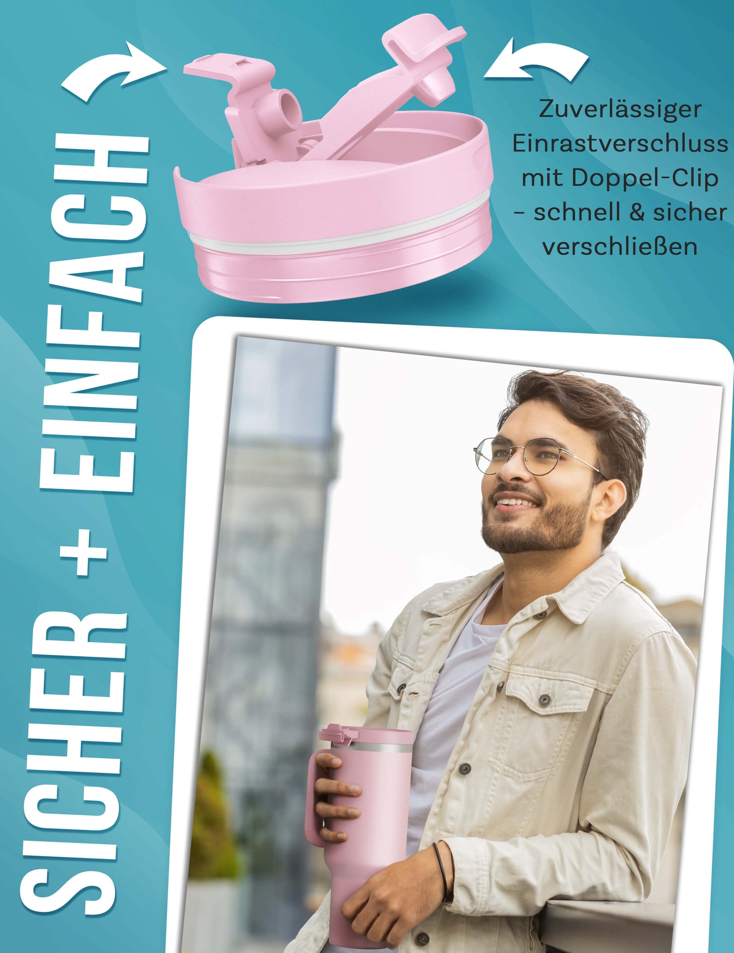 B-Ware My Vesperbox Kinny Cup - Thermobecher mit Strohhalm Rosa 1200ml - Kaffeebecher To Go - Thermosflasche Edelstahl BPA & Melamin Frei