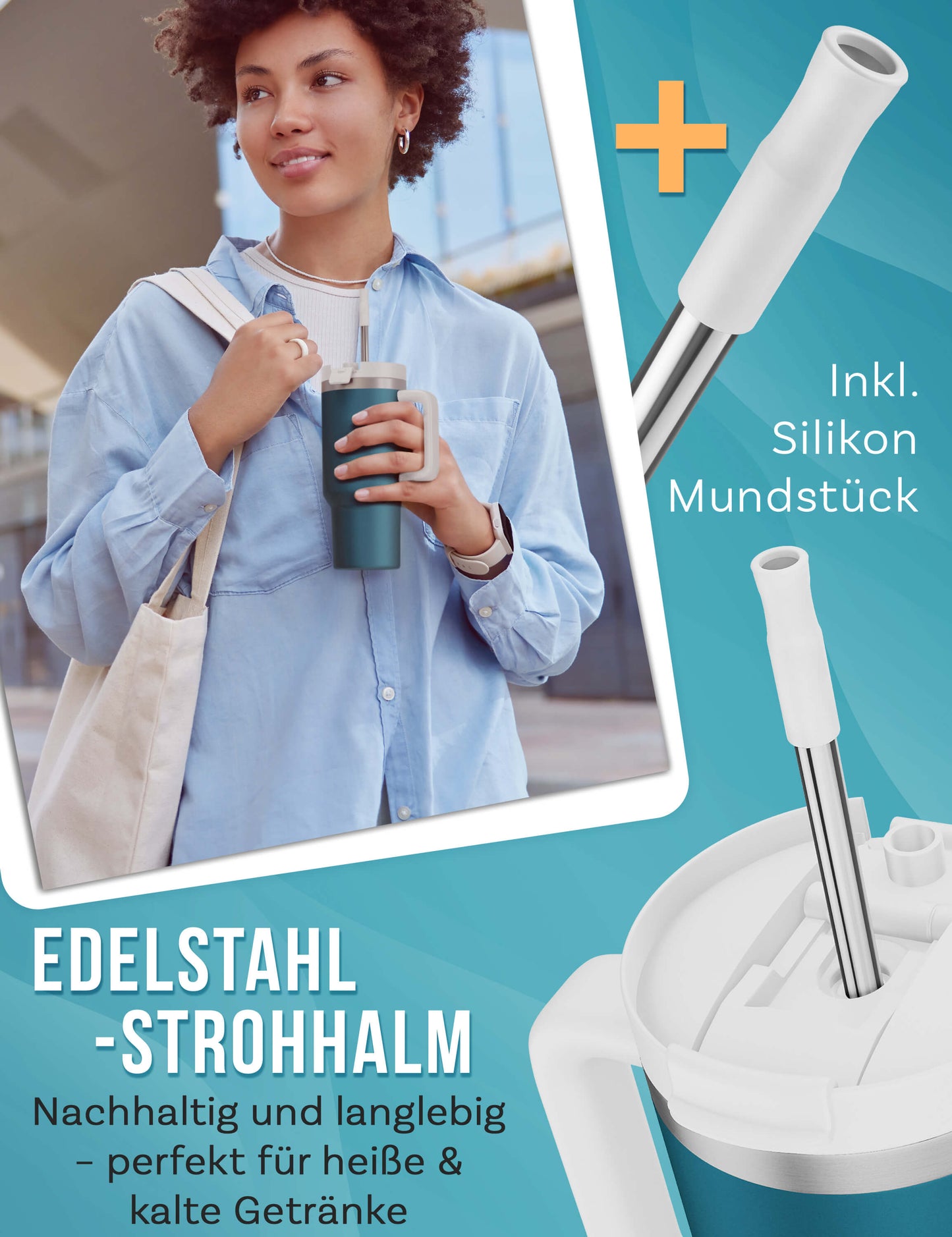 B-Ware My Vesperbox Kinny Cup - Thermobecher mit Strohhalm Petrol 500 ml - Kaffeebecher To Go - Thermosflasche Edelstahl BPA & Melamin Frei