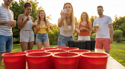 Party Becher Set Made in Germany - 22 extra stabile und nachhaltige Hartplastik Becher 450ml Spülmaschinengeeignet und Wiederverwendbar (Rot/Schwarz)