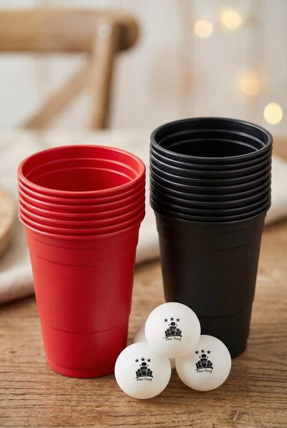 Party Becher Set Made in Germany - 22 extra stabile und nachhaltige Hartplastik Becher 450ml Spülmaschinengeeignet und Wiederverwendbar (Rot/Schwarz)
