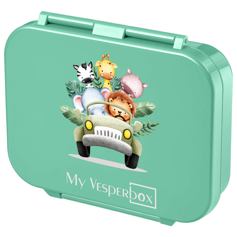 My Vesperbox - Mini Bia - Türkis - Tiere im Jeep- Auslaufsicher