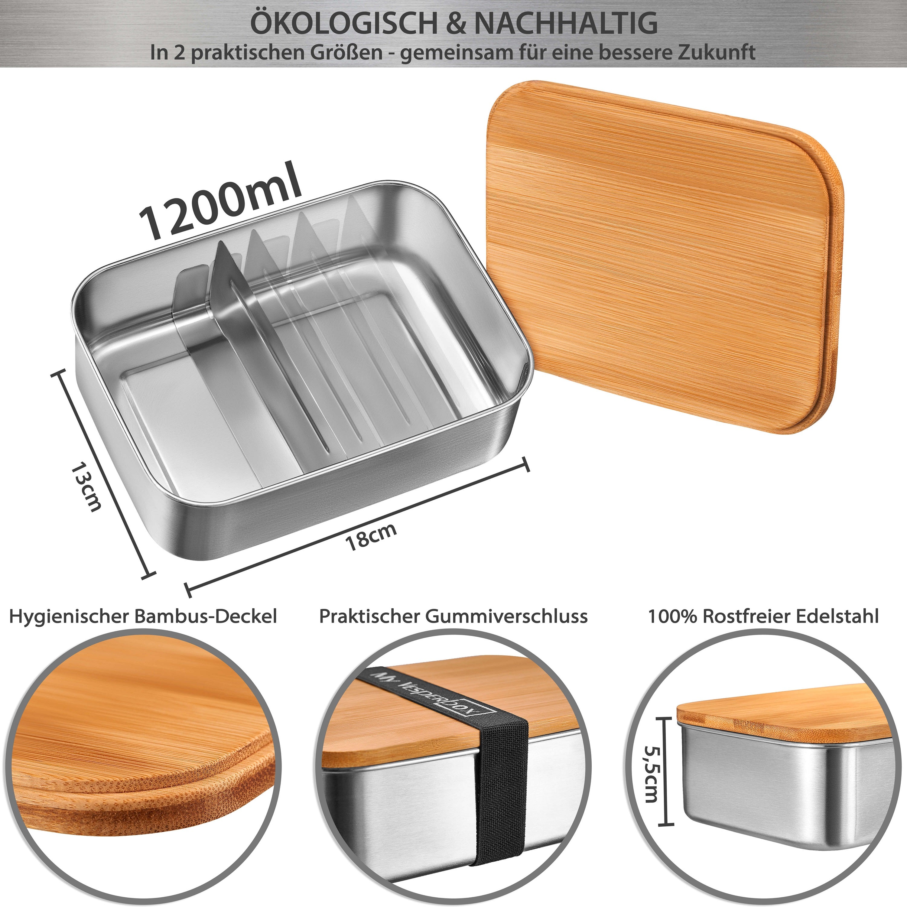 Fima - Edelstahl Lunchbox mit Schneidebrett - 850 / 1200ml