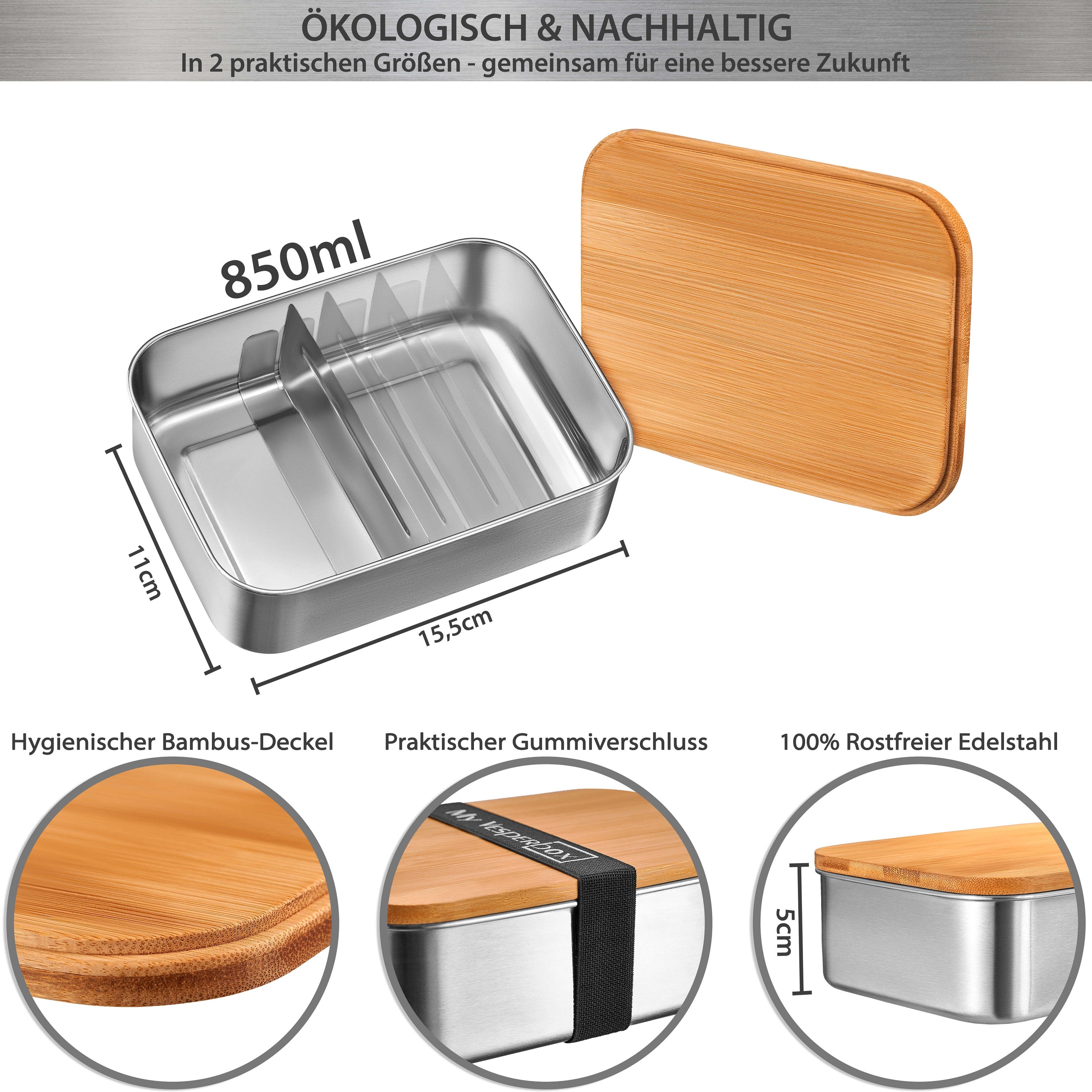 Fima - Edelstahl Lunchbox mit Schneidebrett - 850 / 1200ml